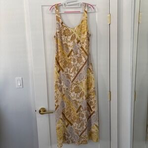 Drew Womens Yellow Paisley Patchwork Sleeveless‎ Maxi Dress Size L Feminine Ligh